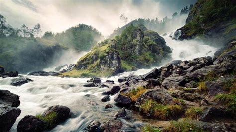 Latefossen Waterfall Near Odda Hordaland Norway Scandinavia Europe