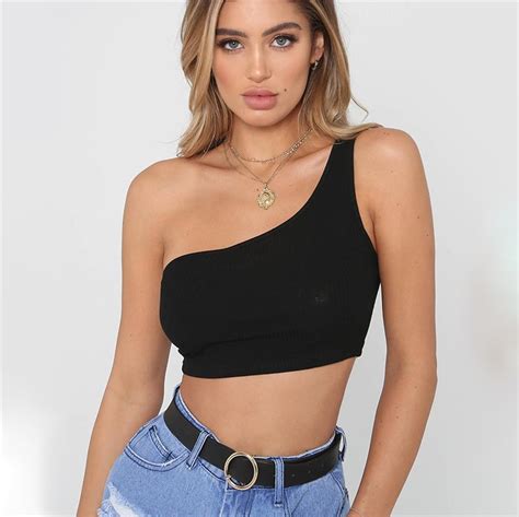 2018 Sexy One Shoulder Summer Crop Top Women Tops Cami 90s Tees Tank Top Elastic Short