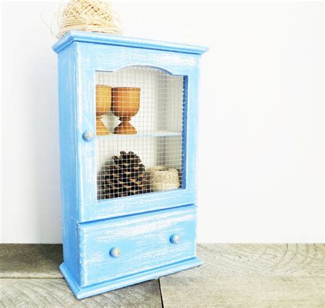 Periwinkle Blue Curio Cabinet Vintage Upcycled Cottage
