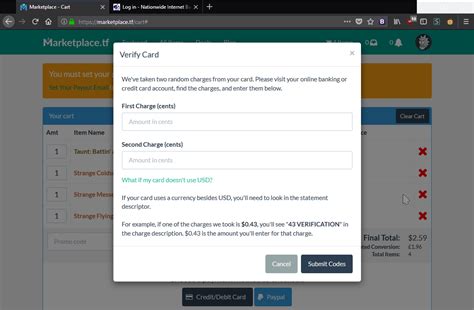 Marketplacetf Verifying Card But Its Not Coming Through