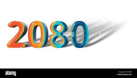 3d Number Year 2080 Joyful Hopeful Colors And White Background Stock