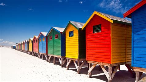 Muizenberg Colorful Beach Huts In Cape Town False Bay South Africa