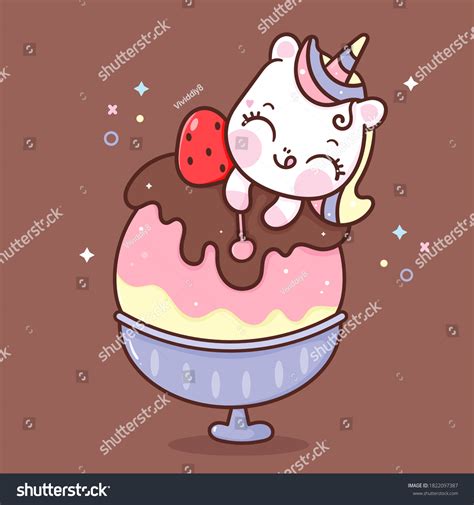 Vektor Stok Cute Unicorn Cartoon Sweet Dessert Yummy Tanpa Royalti