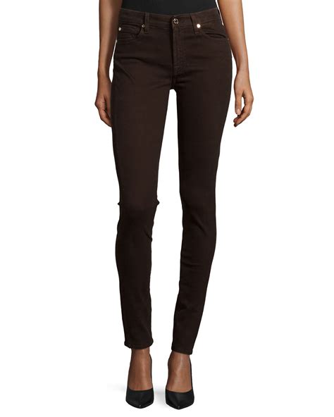 Lyst 7 For All Mankind Mid Rise Skinny Jeans In Brown