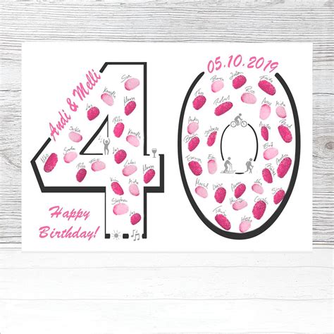 Glückwunschkarte 40 geburtstag personalisiertes ortsschild 40 geburtstag 6. Geschenk zum 40. Geburtstag - Fingerabdruckbaum ...
