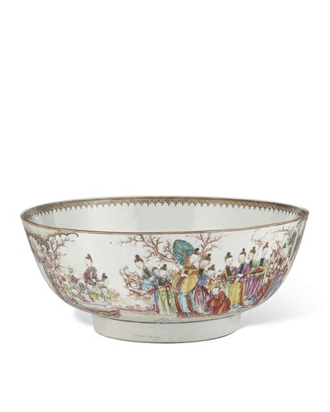 A Chinese Export Large Famille Rose Mandarin Palette Punch Bowl Qianlong Period Circa 1775