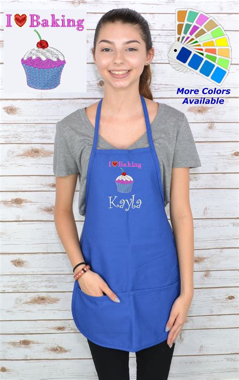 Personalized Kids Baking Apron With I Love Baking Embroidery Design