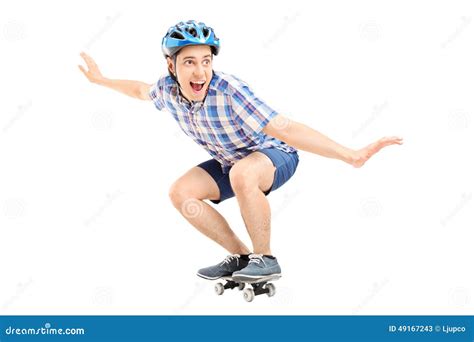 Joyful Guy Riding A Small Skateboard Stock Image Image Of Pose Silly