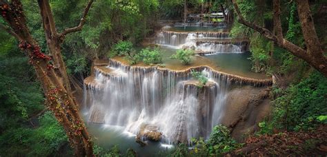 Landscape Waterfall Nature Trees Thailand Fall Colorful