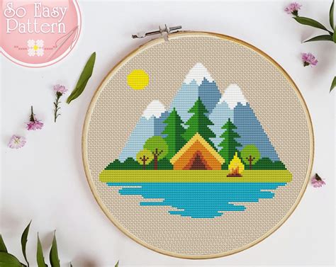 Camping Cross Stitch Pdf Pattern Nature Cross Stitch Pattern Etsy