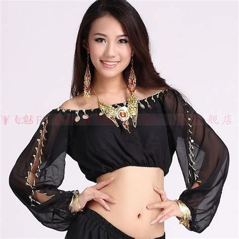belly dance dancing wear clothes chiffon lantern long sleeves topandtees belly dance costumes in