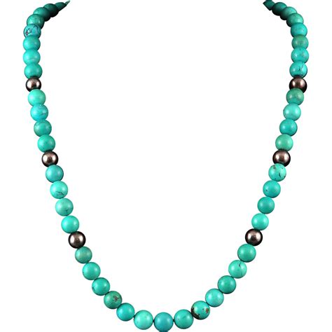 Natural Turquoise And Sterling Silver Bead Necklace 23 From