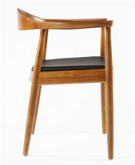 Wegner Style Kennedy Arm Chair Walnut Frame Black Leather Seat Home