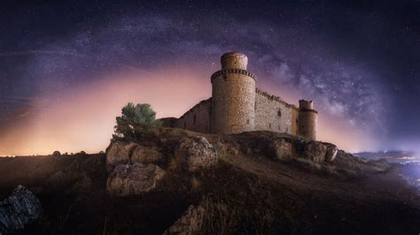 Wallpaper Castle Night Starry Sky 1920x1080 Full Hd Picture Image