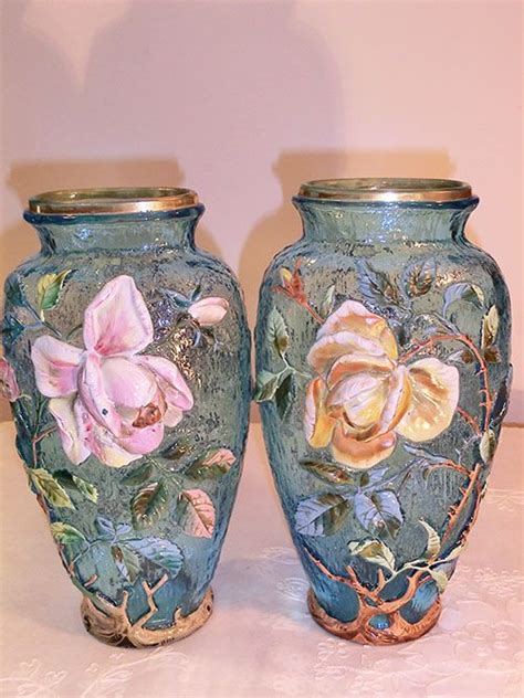 Moser Mold Blown Enameled Glass Vases Circa 1880 Glass Ceramic Ceramic