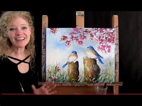 Welcome to paint and sip at home! Blossoming Blue Birds | Paint and Sip at Home | Step by ...