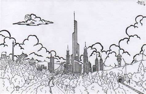Gran Ciudad Dibujo Tipo Cómic Great City Comic Type Drawing