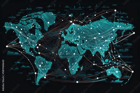 Supply Chain Network Digital Illustration Of A World Map With