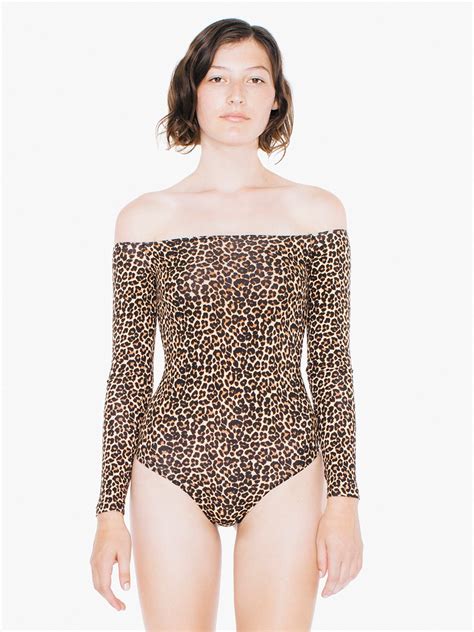 American Apparel Cotton Spandex Off Shoulder Long Sleeve Bodysuit