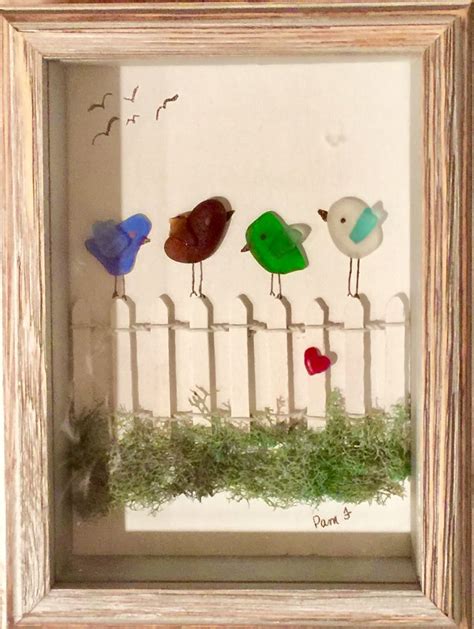 Genuine Sea Glass Framed Artwork Bird Picture By Lifecreationdesign On Etsy Sea Glass Crafts