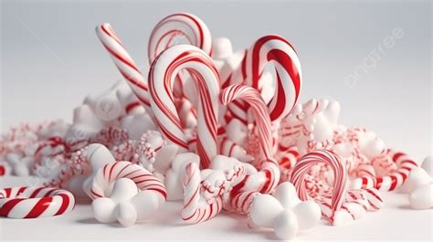 Bunch Of Candies In White And Red Background 3d Render Christmas