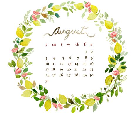 August Watercolor Free Desktop Calendar
