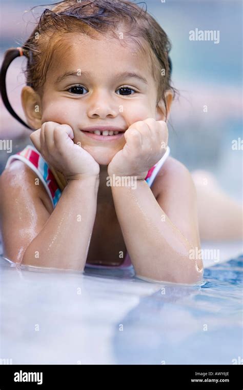 Portrait Of Girl In Swimming Pool Stock Photo Alamy