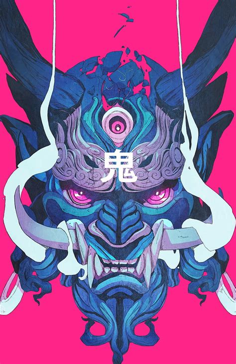 Hd Wallpaper Blue And Gray Oni Mask Digital Wallpaper Demon Samurai