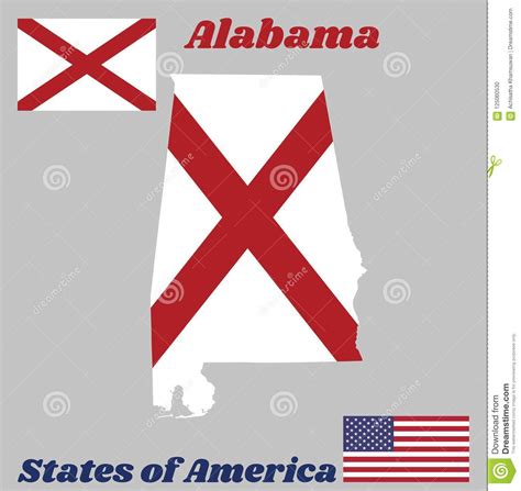 Map Outline And Flag Of Alabama The States Of America Red St Andrew