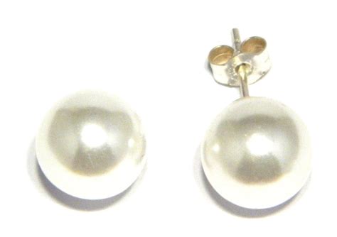 Mm Simulated Pearl Stud Earrings In Sterling Silver