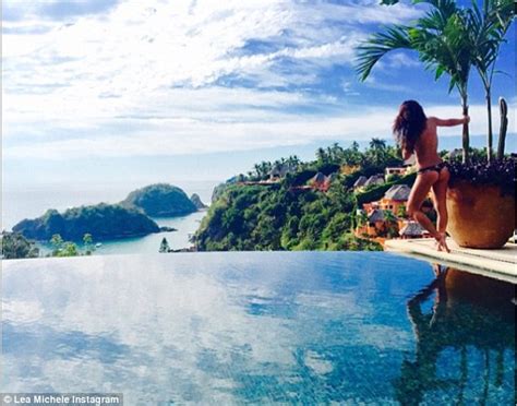 Lea Michele Whips Off Her Bikini Top As She Takes In Mexico From Infinity Pool Daily Mail Online
