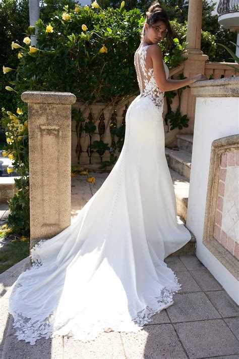 Glamorous Column Wedding Dress With Deep V Neckline Essense Of Australia