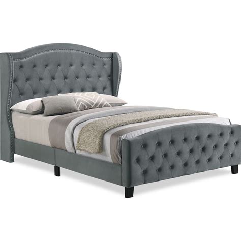 Audrey Queen Upholstered Bed Gray Velvet Value City Furniture