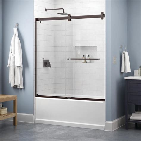 Delta Simplicity 60 X 58 3 4 In Frameless Contemporary Sliding Bathtub Door In Bronze With