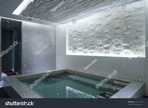 Modern Concrete House Indoor Pool Sauna Foto De Stock 473114176