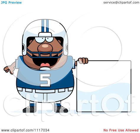 Vector Cartoon Of A Chubby Black Football Player With A Sign Royalty