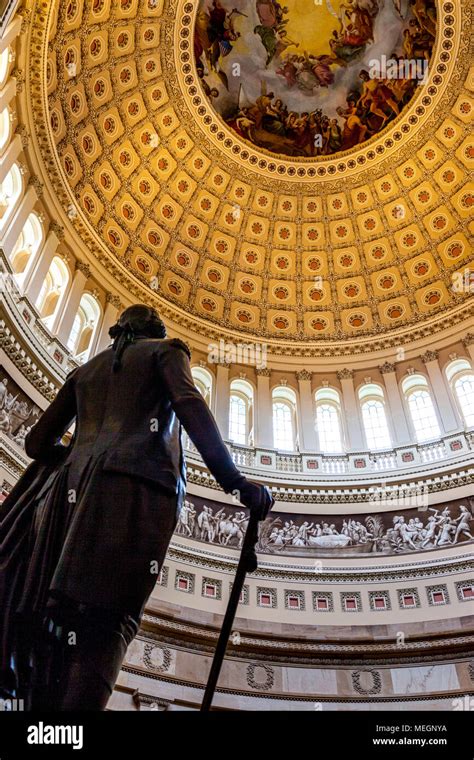 Us Capitol Building Dome With Bronze Statue Of George Washington In