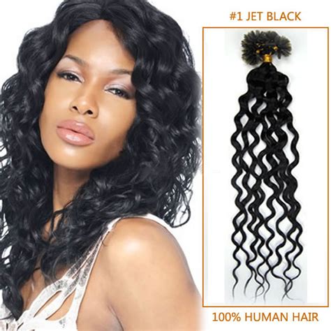 Best clip in hair extensions for black hair. 16 Inch 100 Strands Curly Nail / U Tip Hair Extensions #1 ...