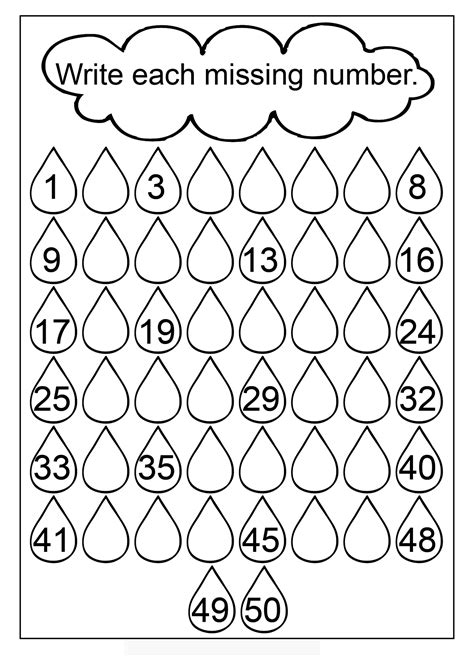 Numbered Worksheet From 1 To 50