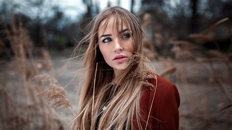 Wallpaper Women Model Blonde Depth Of Field Looking Away Long Hair Blue Eyes Fashion