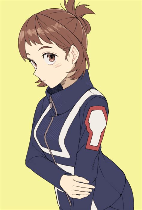 safebooru 1girl alternate hairstyle blue jacket blush boku no hero academia brown eyes brown