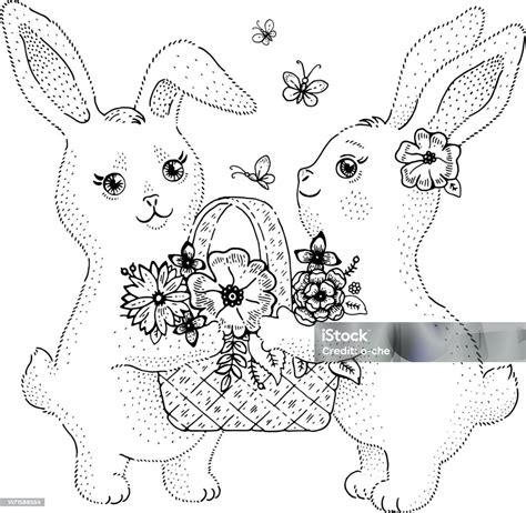 Пасхальное Винтажное Искусство Кролика Счастливый Фон Кролика Векторный