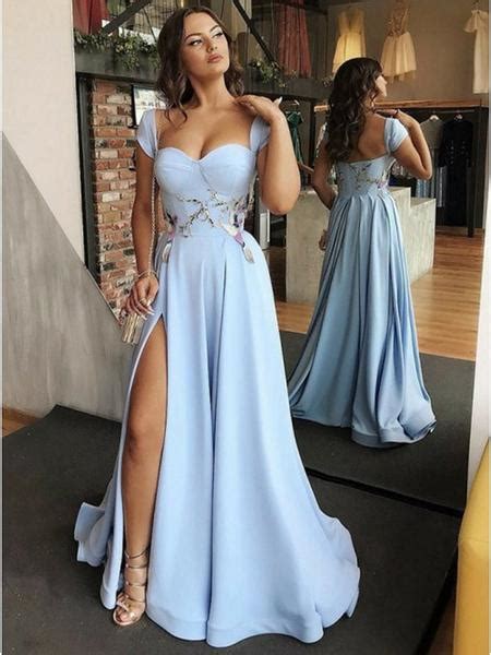 Light baby blue color dress. Custom Made Cap Sleeves Light Blue Prom Dresses with Side ...