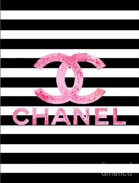 Chanel Pink Logo On Stripes Digital Art By Del Art