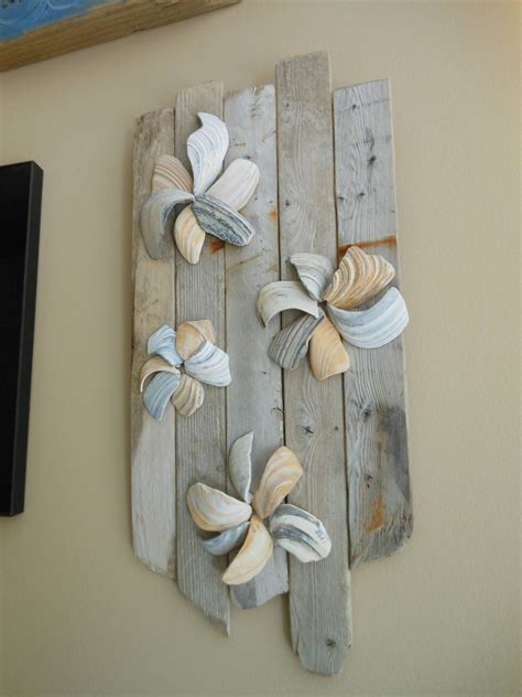 Seashell And Driftwood Wall Art Sculpture Happy As A Clam Beach Decor