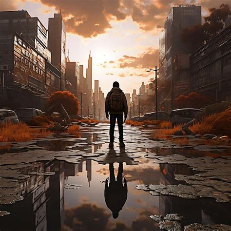 Premium Ai Image A Man Stands And Watches Abandoned Destroyed City On