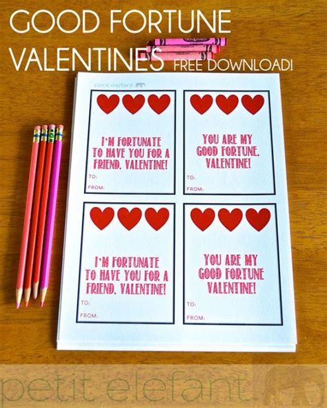 Good Fortune Valentines And A Free Printable Petit Elefant