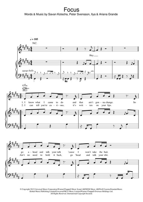 It takes less than 5 minutes to set up and you are ready to start playing! Focus sheet music by Ariana Grande (Piano, Vocal & Guitar (Right-Hand Melody) - 122541)