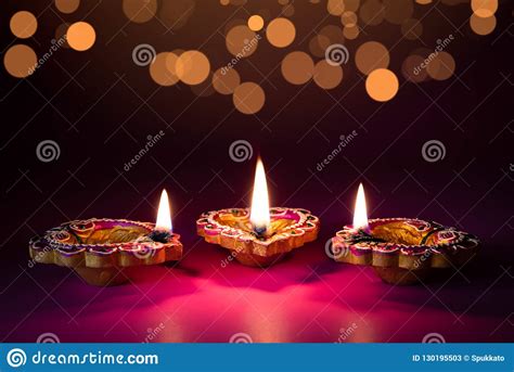 Happy Diwali Clay Diya Lamps Lit During Dipavali Stock Image Image