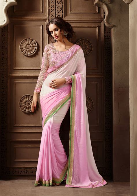 light pink plain georgette saree with blouse signature fashion 1450109